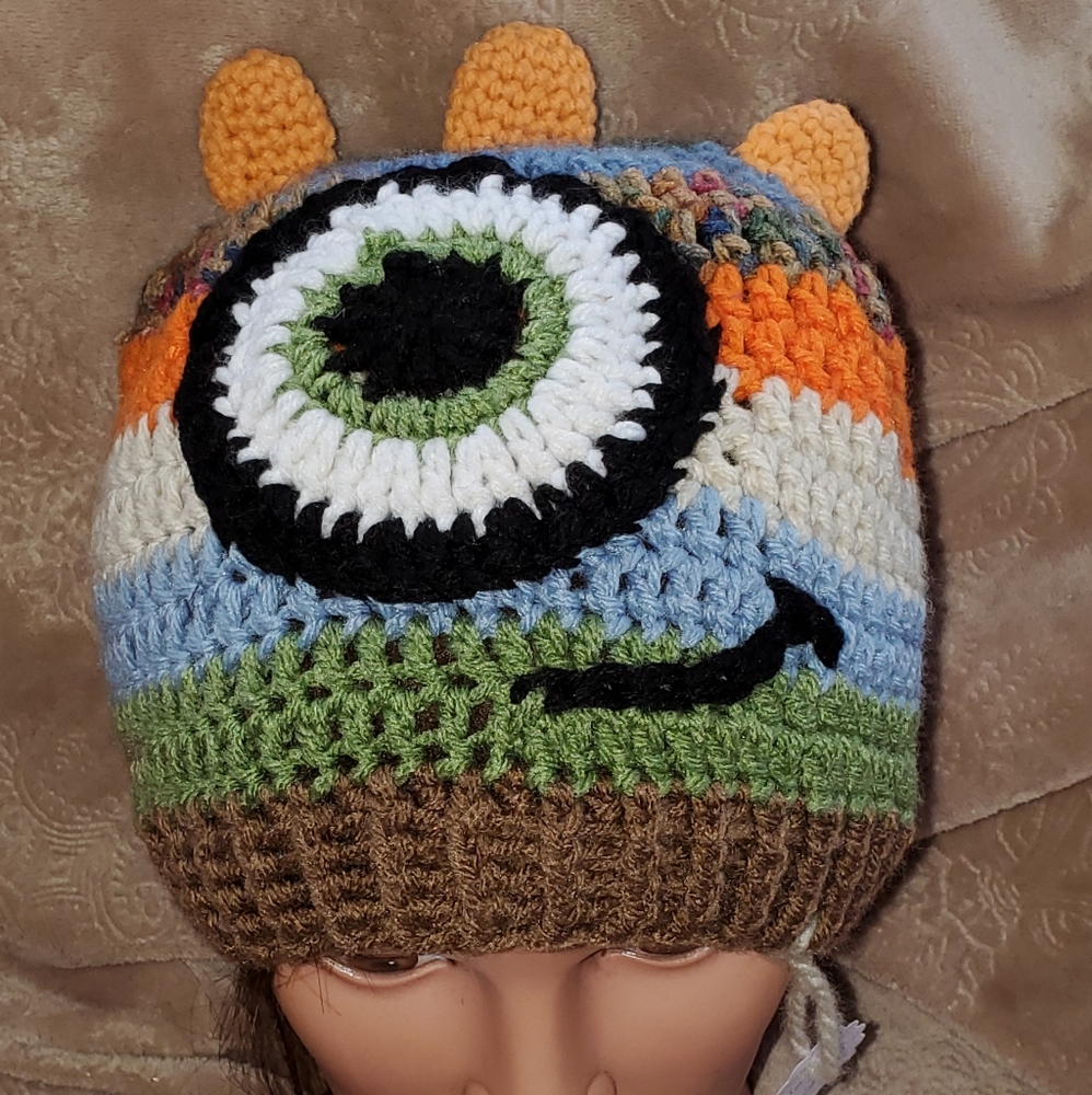 Crocheted happy monster sm adult beanie